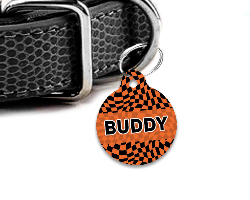 Pet ID Tag | Halloween Spooky Checkers